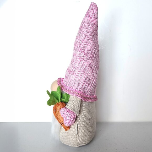 EASTER GNOME in Pink w/ Knit Hat, Carrot, & Bread | Spring Easter Decor - Picture 2 of 7